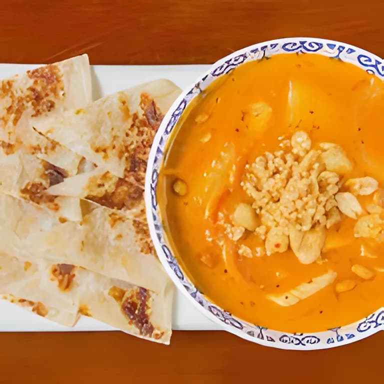 Thai roti pancake with massaman curry sauce